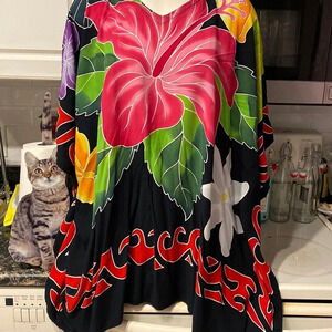 M womens island planet floral multicolor dolman sleeve free size cover-up